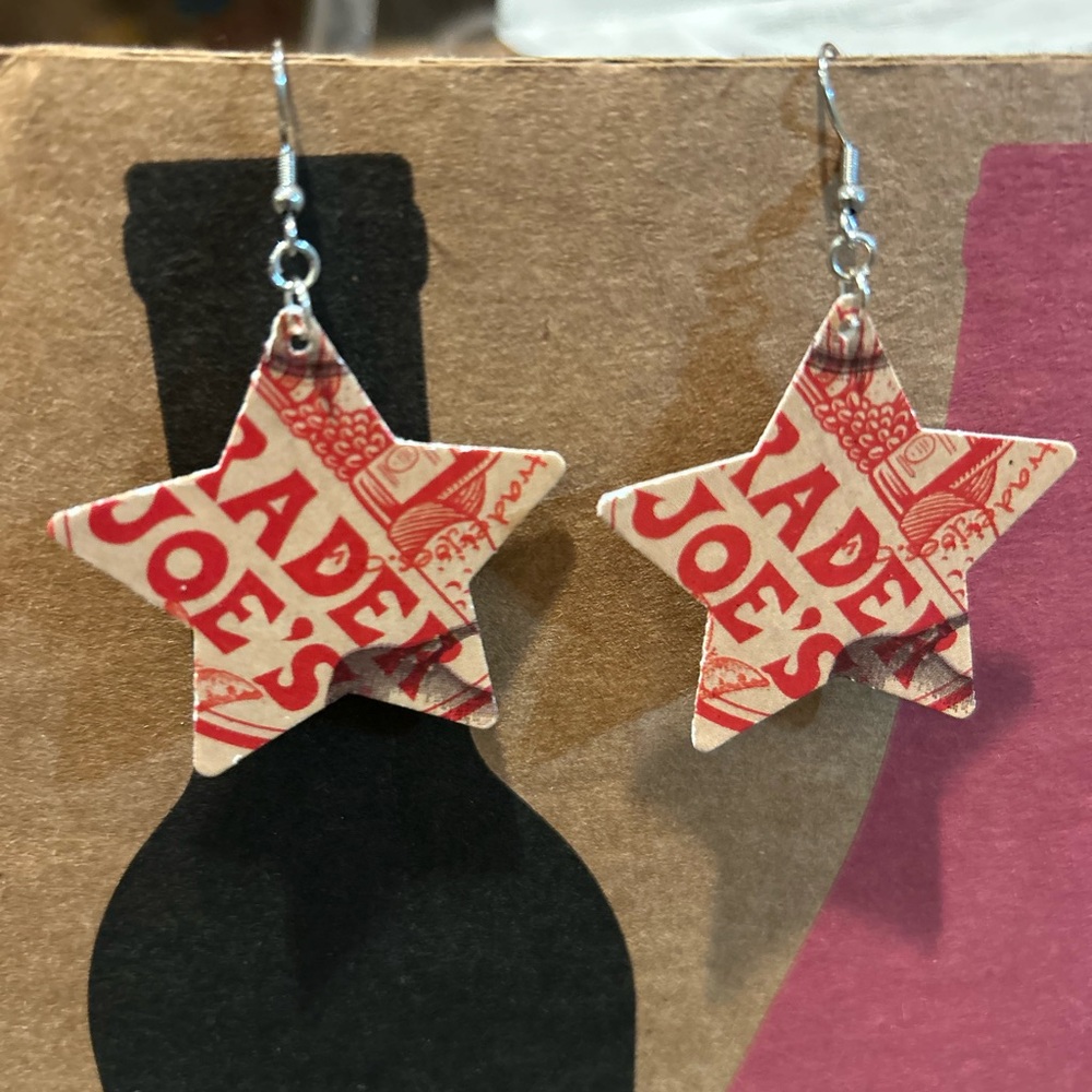 Trader Joe’s gift card earrings red logo